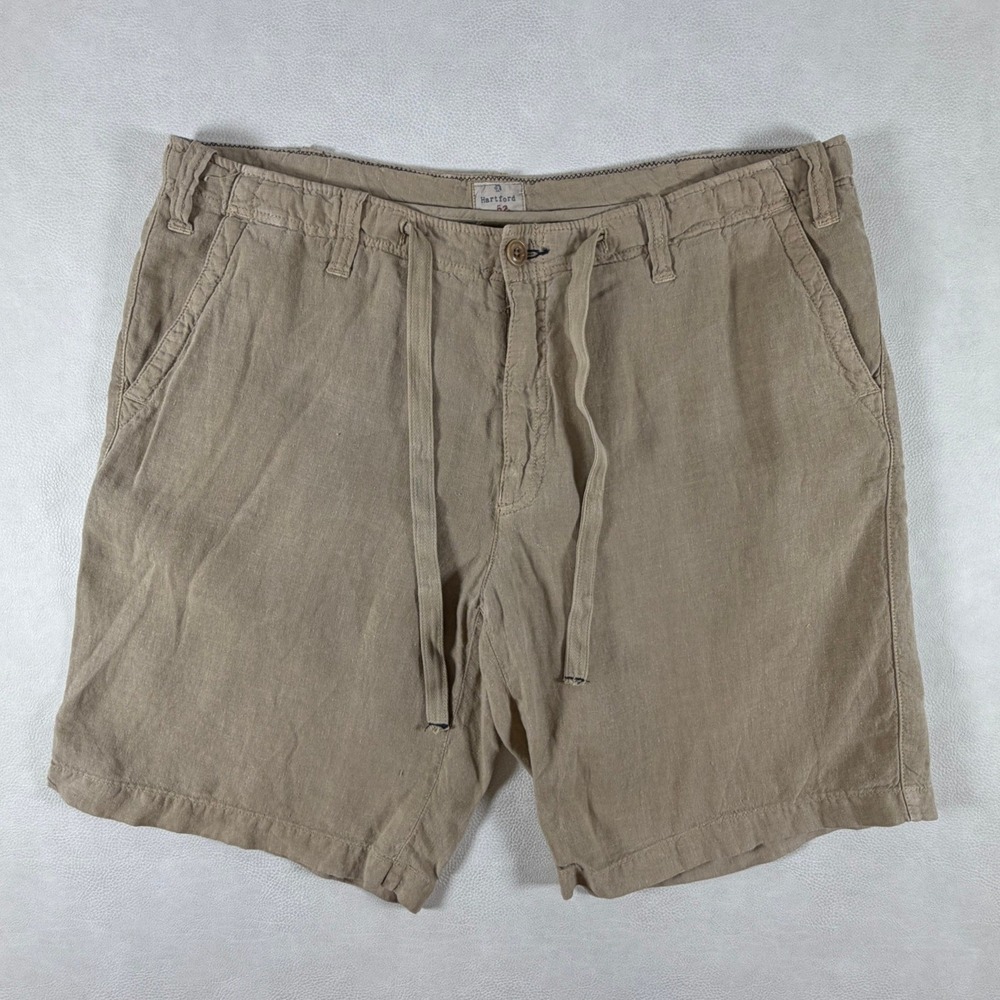 Hartford Mens 100% Linen Drawstring Shorts Tan Khaki Size 52 IT 38 US